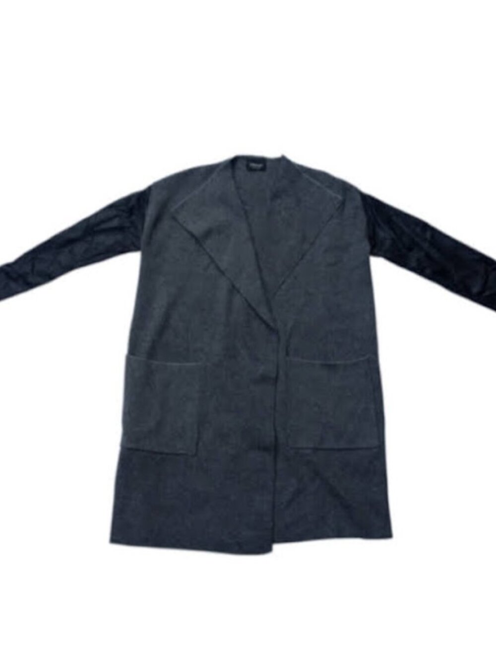 ZARA Knit Long Sweater Coat Pleather Sleeves S
